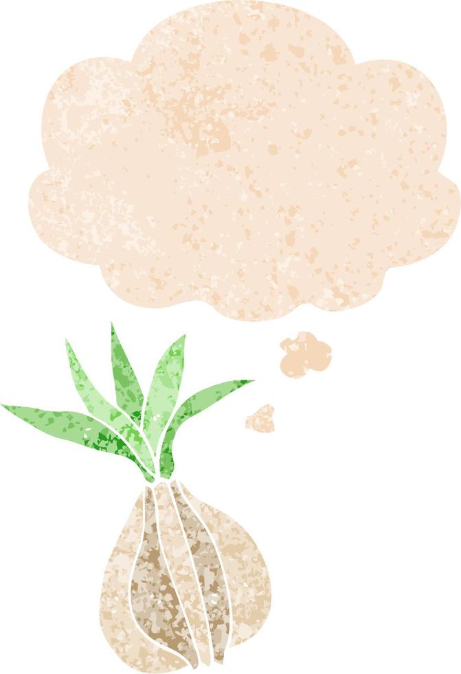 cartoon onion and thought bubble in retro textured style vector