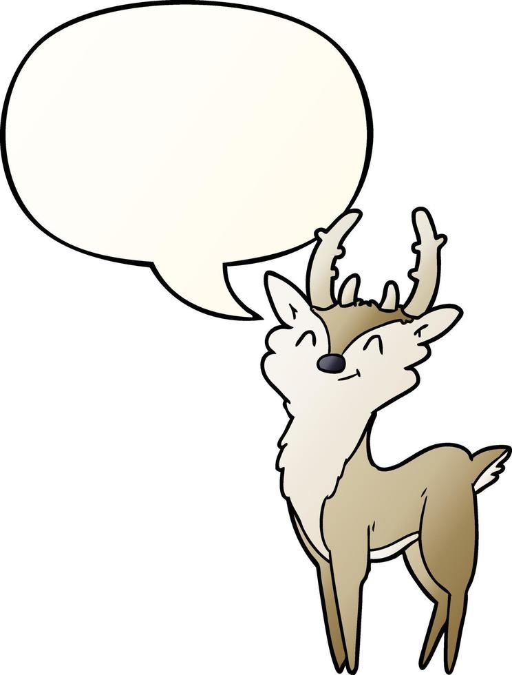 cartoon happy stag and speech bubble in smooth gradient style vector