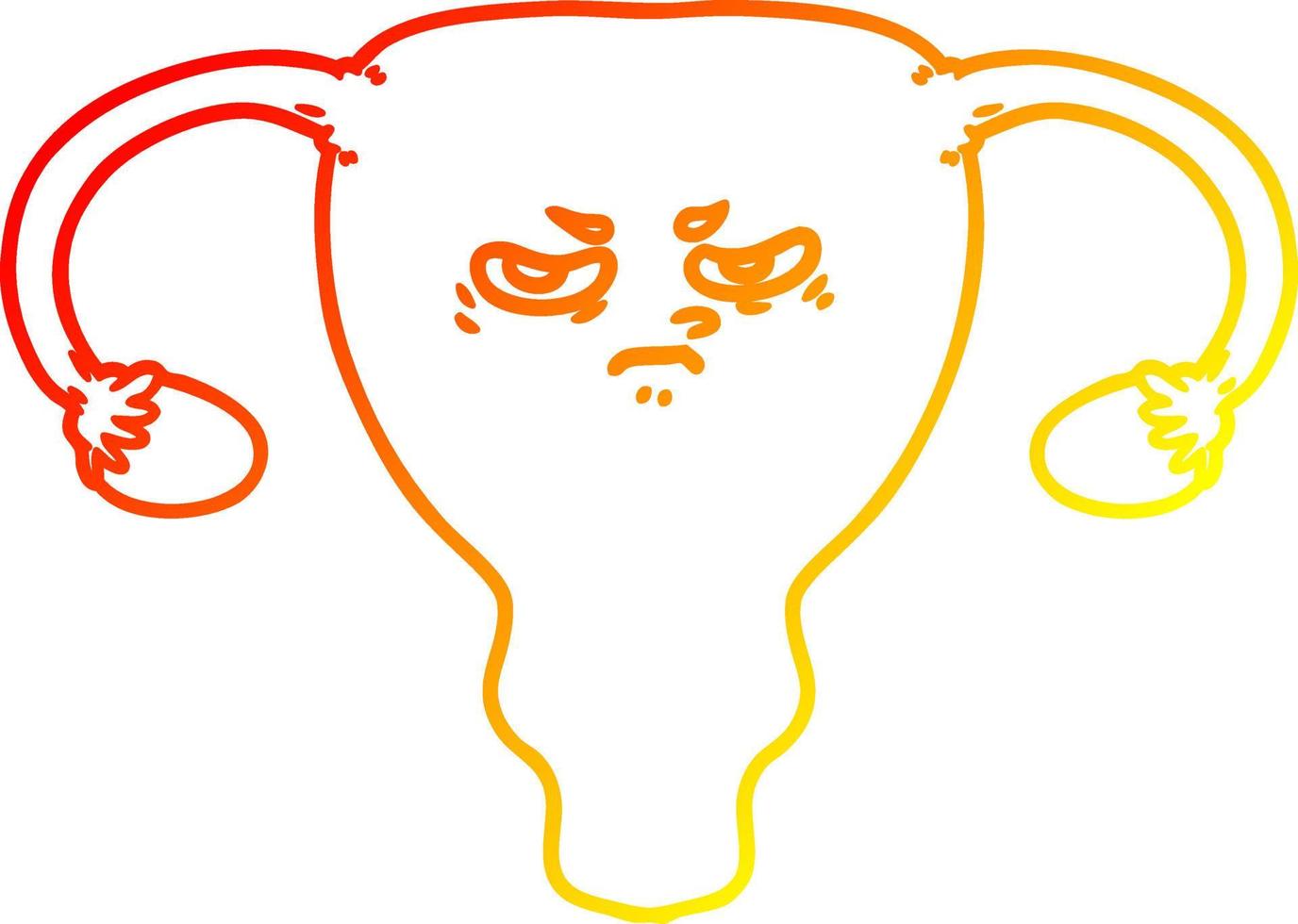 warm gradient line drawing cartoon angry uterus vector