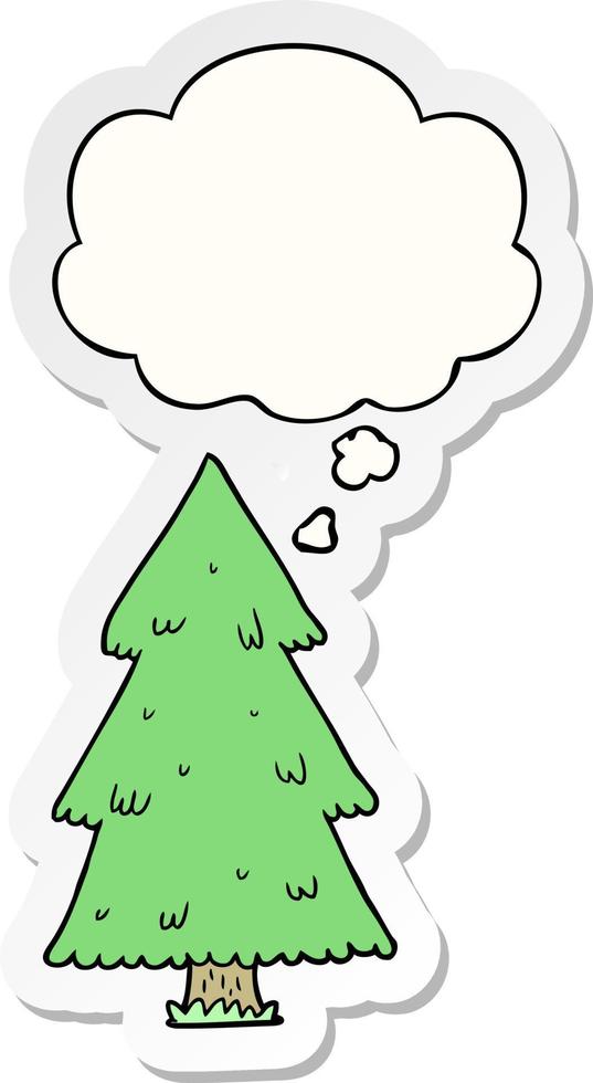 cartoon christmas tree and thought bubble as a printed sticker vector
