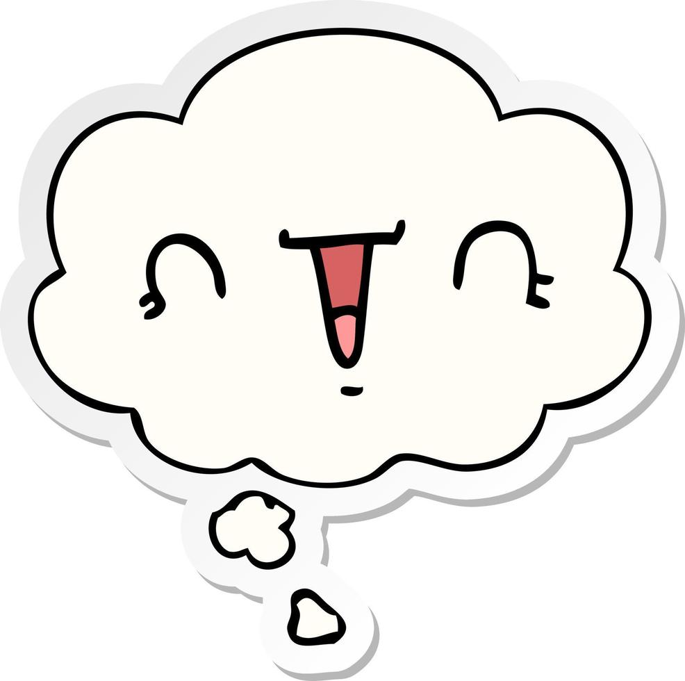 happy cartoon face and thought bubble as a printed sticker vector