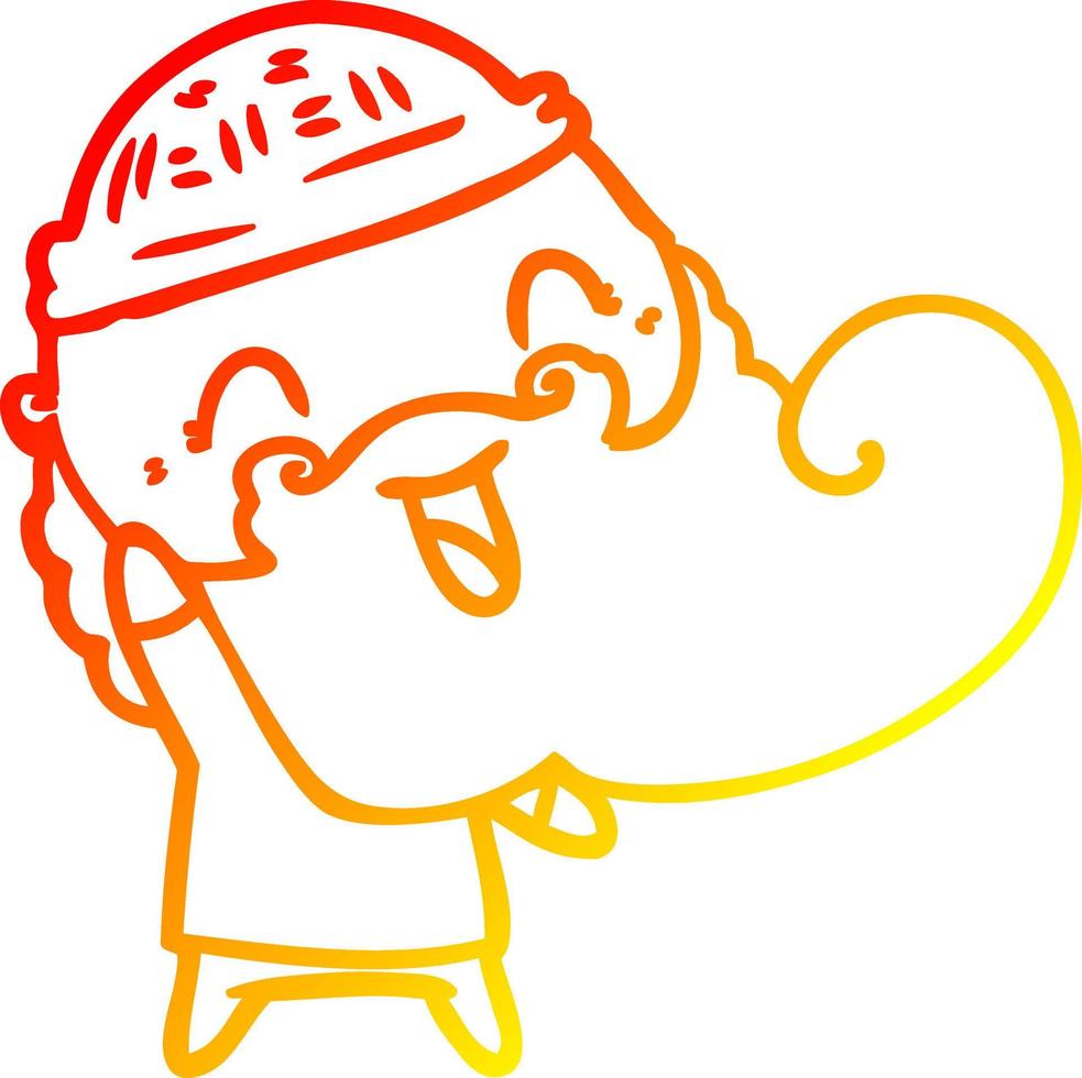 warm gradient line drawing happy man with beard and winter hat vector