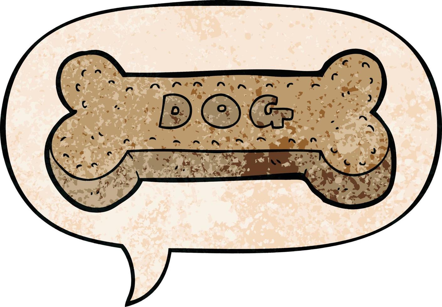 galleta de perro de dibujos animados y burbuja de habla en estilo de textura retro vector