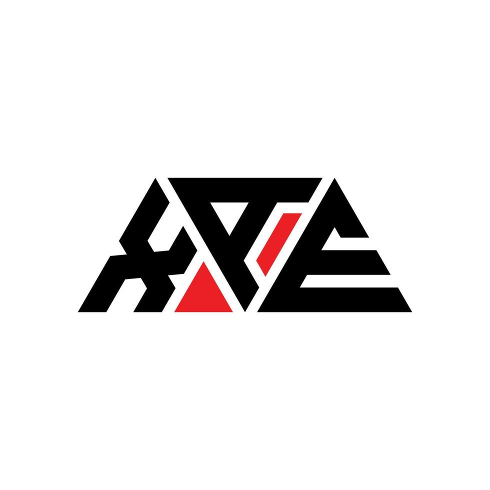 XAE triangle letter logo design with triangle shape. XAE triangle logo design monogram. XAE triangle vector logo template with red color. XAE triangular logo Simple, Elegant, and Luxurious Logo. XAE