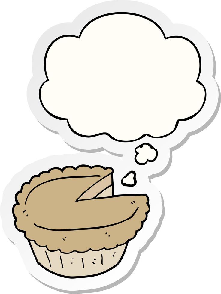 cartoon pie and thought bubble as a printed sticker vector