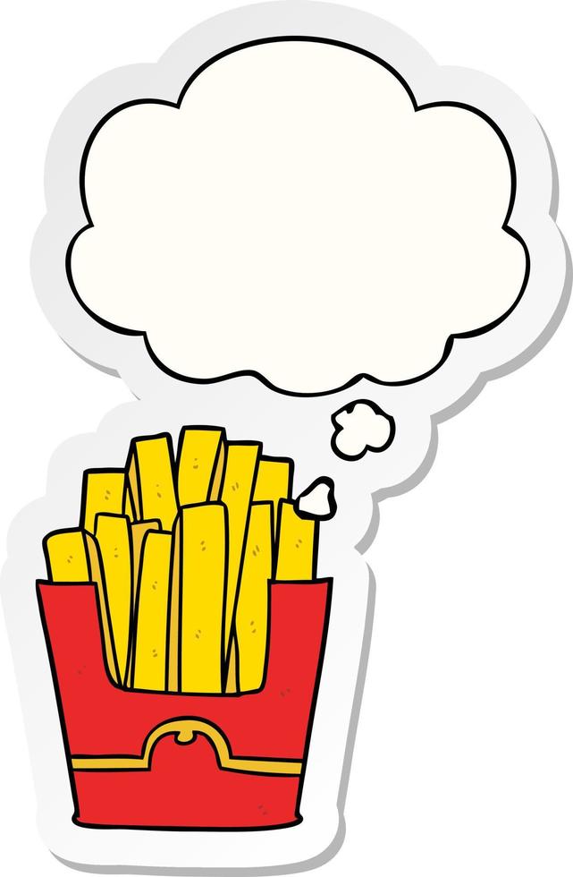 cartoon fries and thought bubble as a printed sticker vector