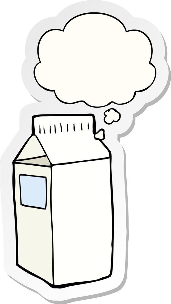 cartoon milk carton and thought bubble as a printed sticker vector