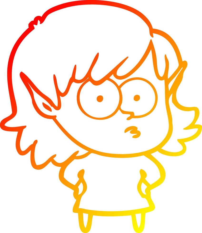 warm gradient line drawing cartoon shocked elf girl vector