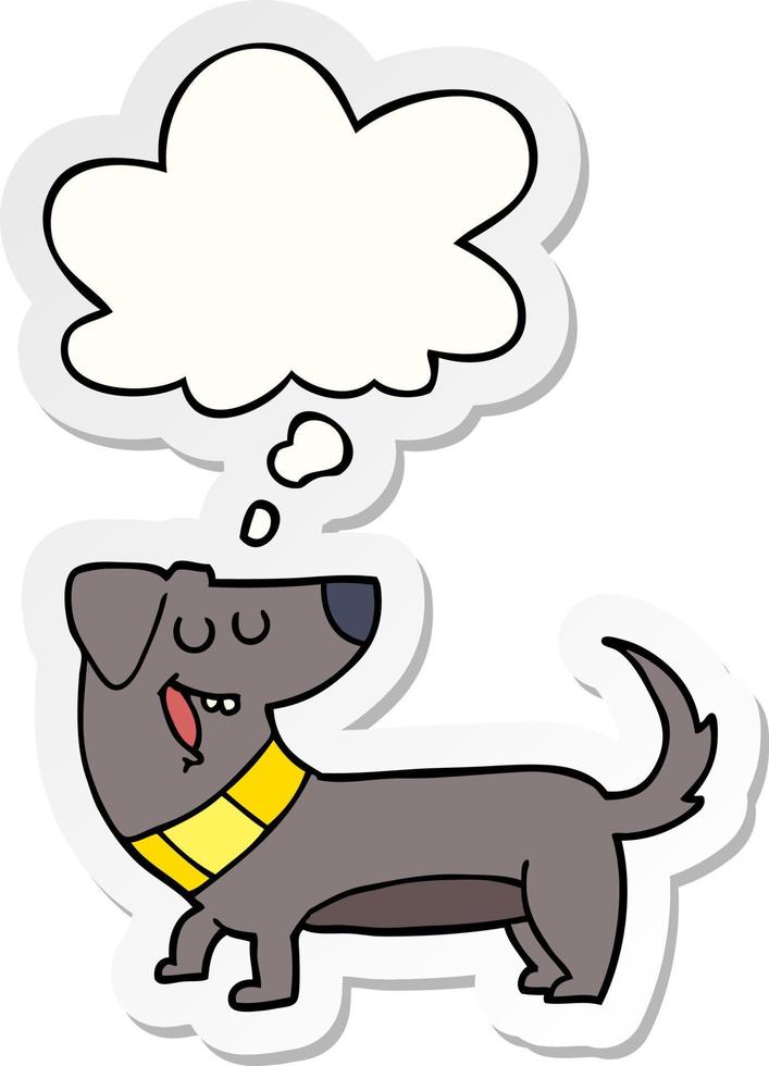 cartoon dog and thought bubble as a printed sticker vector