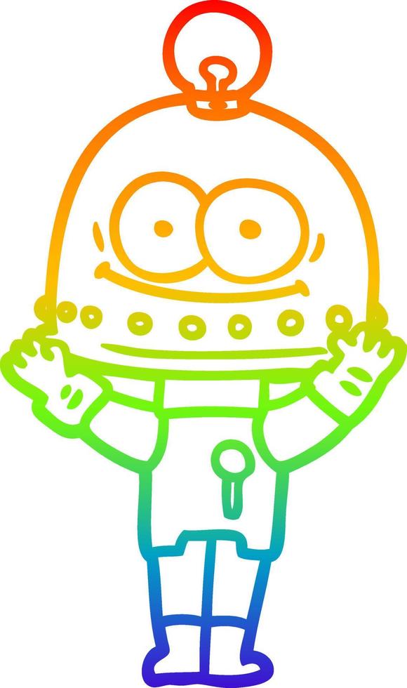 rainbow gradient line drawing happy carton robot with light bulb vector