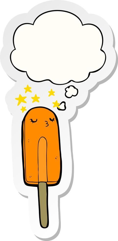 cartoon ice lolly and thought bubble as a printed sticker vector