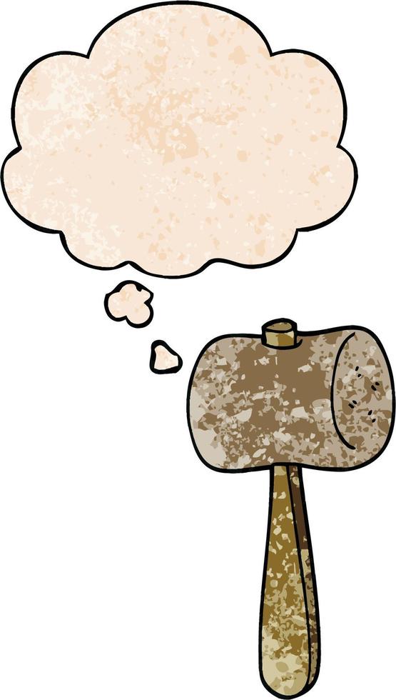 cartoon mallet and thought bubble in grunge texture pattern style vector