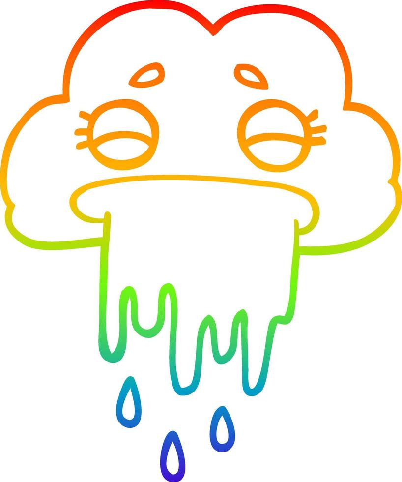 rainbow gradient line drawing cartoon rain cloud vector