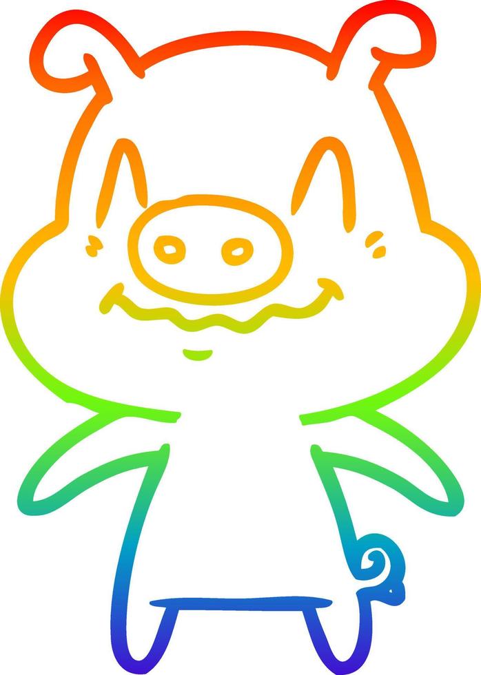 rainbow gradient line drawing nervous cartoon pig vector