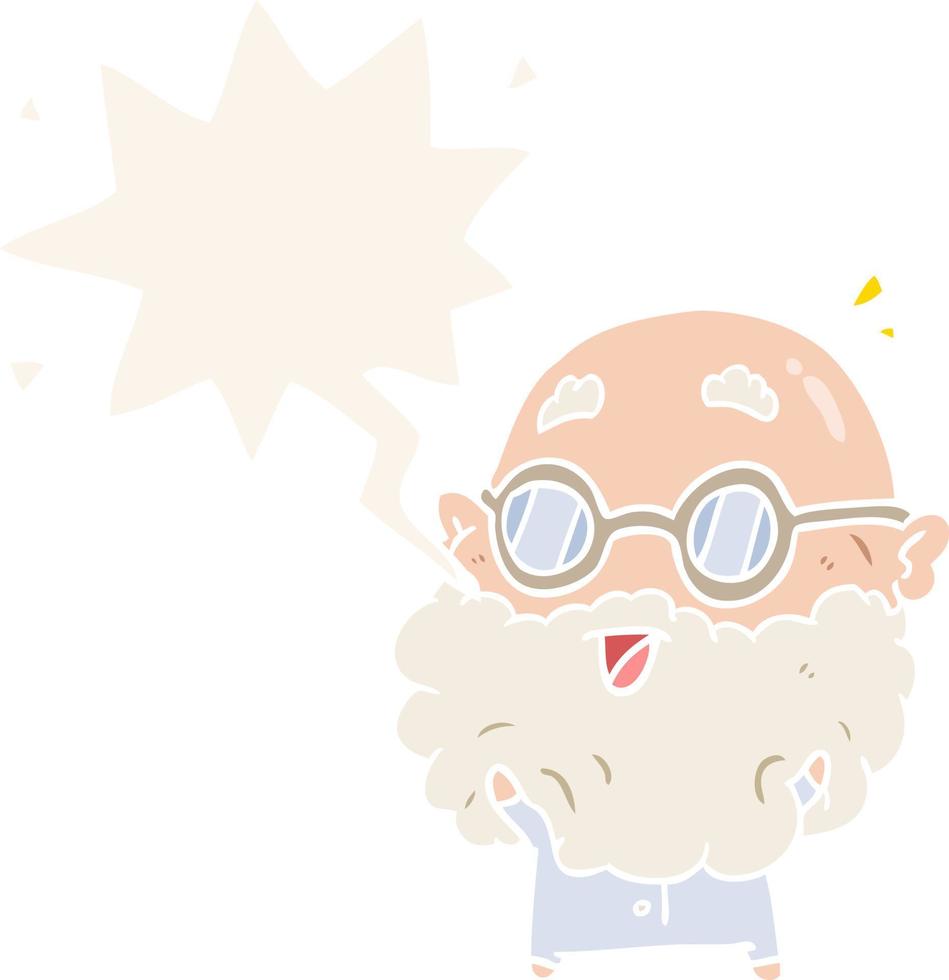 cute cartoon surprised old man and speech bubble in retro style vector