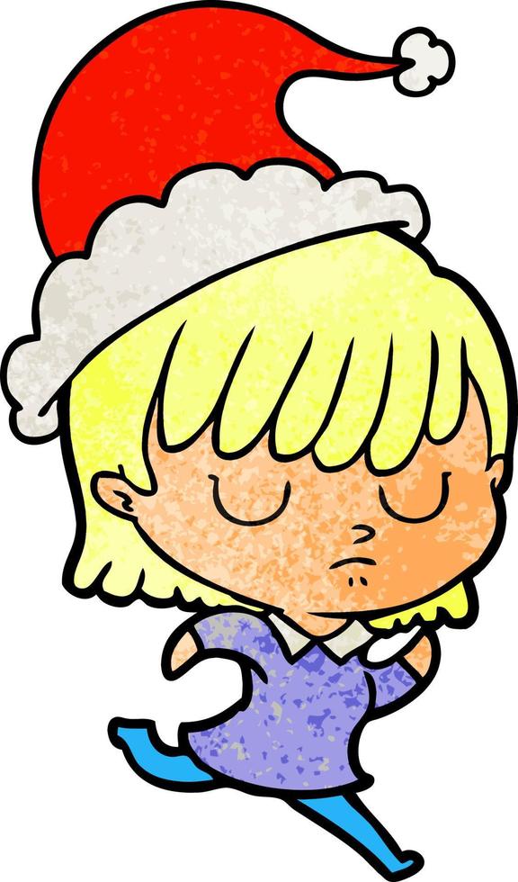 textured cartoon of a woman wearing santa hat vector