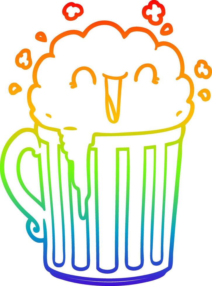 dibujo de línea de gradiente de arco iris taza de cerveza de dibujos animados feliz vector