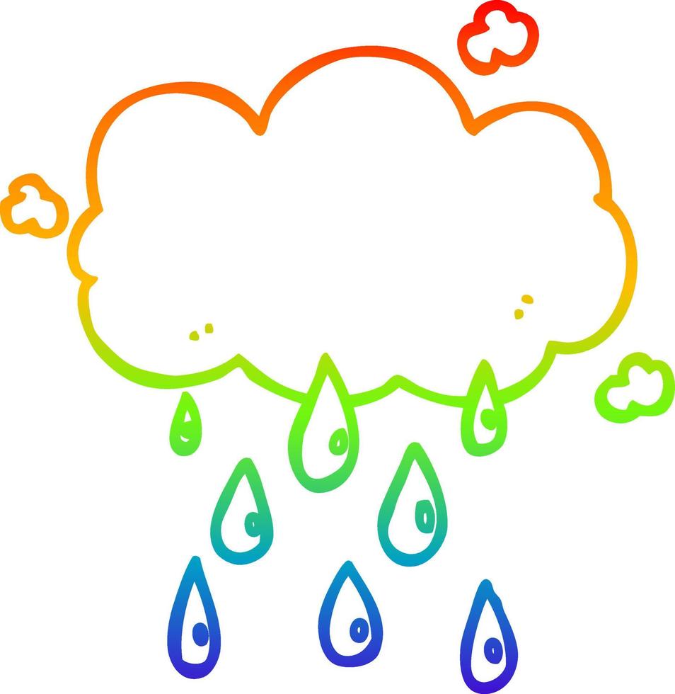 dibujo de línea de gradiente de arco iris nube de dibujos animados lloviendo vector