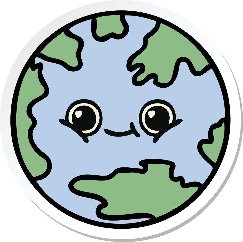 sticker of a cute cartoon planet earth vector