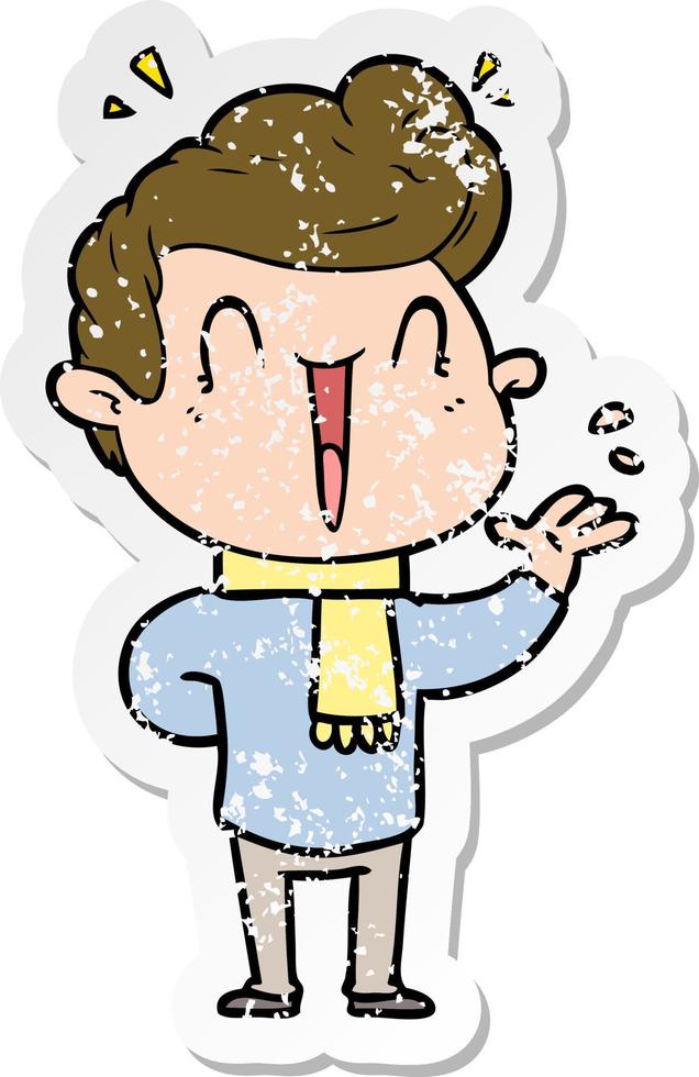 distressed sticker of a cartoon excited man vector