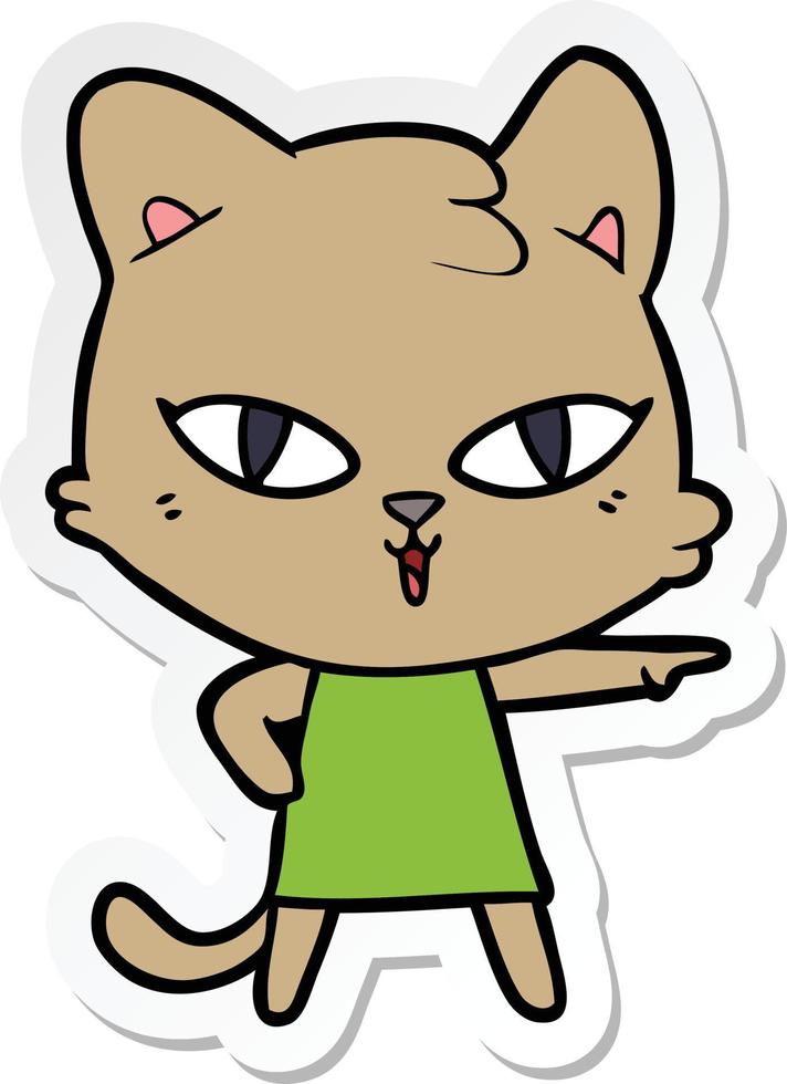 sticker of a cartoon cat in dress pointing vector