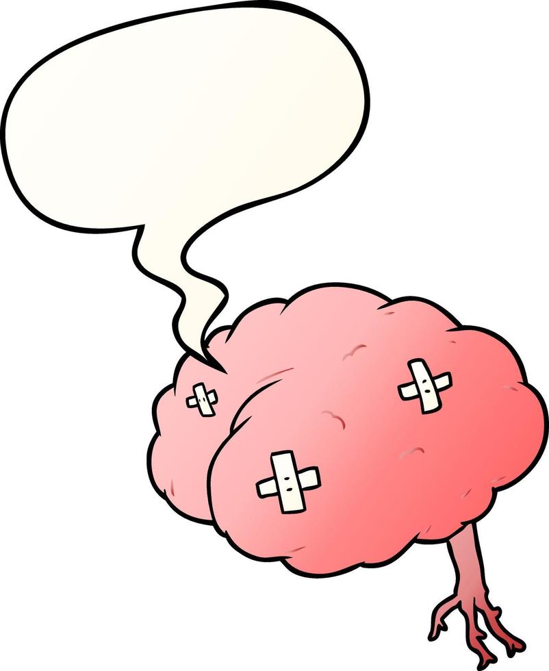 cartoon injured brain and speech bubble in smooth gradient style vector