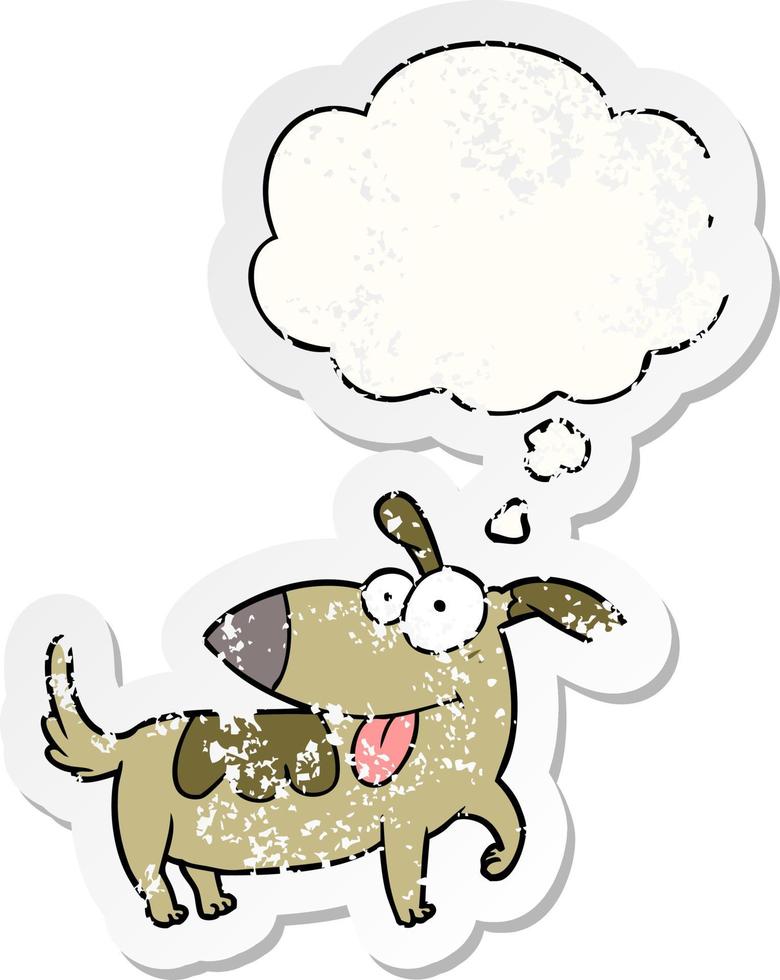 caricatura, perro feliz, y, burbuja del pensamiento, como, un, desgastado, pegatina vector