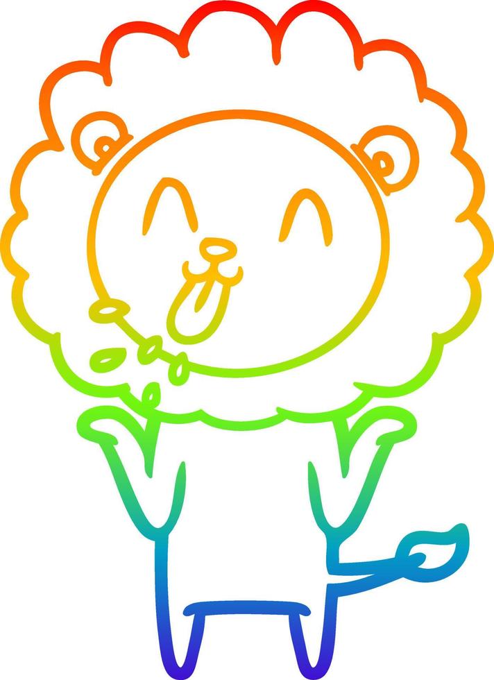 rainbow gradient line drawing happy cartoon lion vector