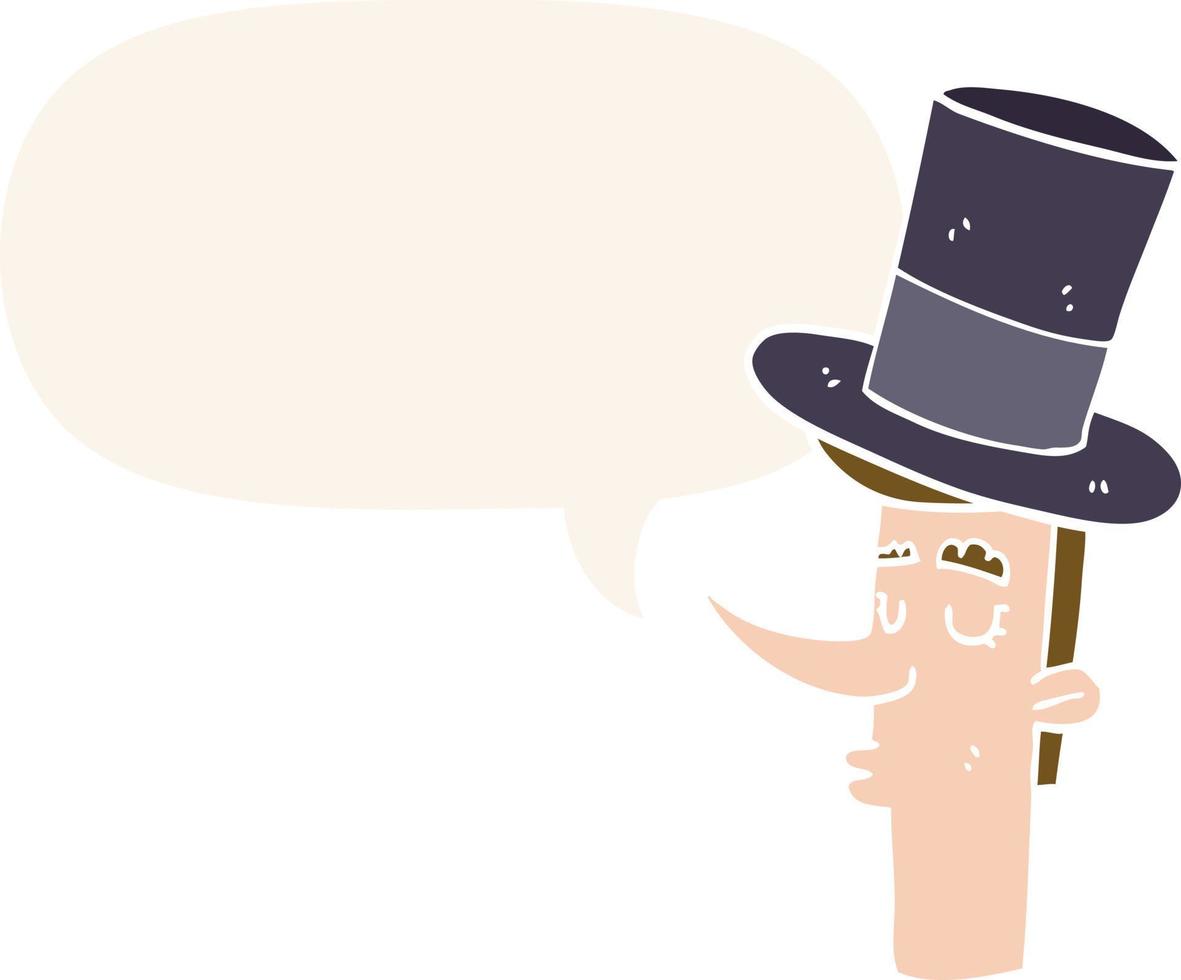 cartoon man wearing top hat and speech bubble in retro style vector