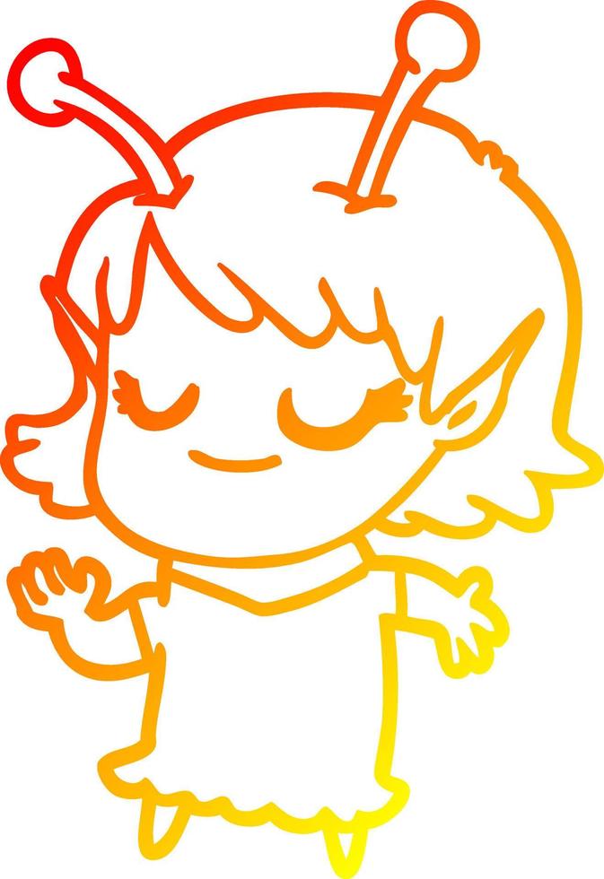 warm gradient line drawing smiling alien girl cartoon vector
