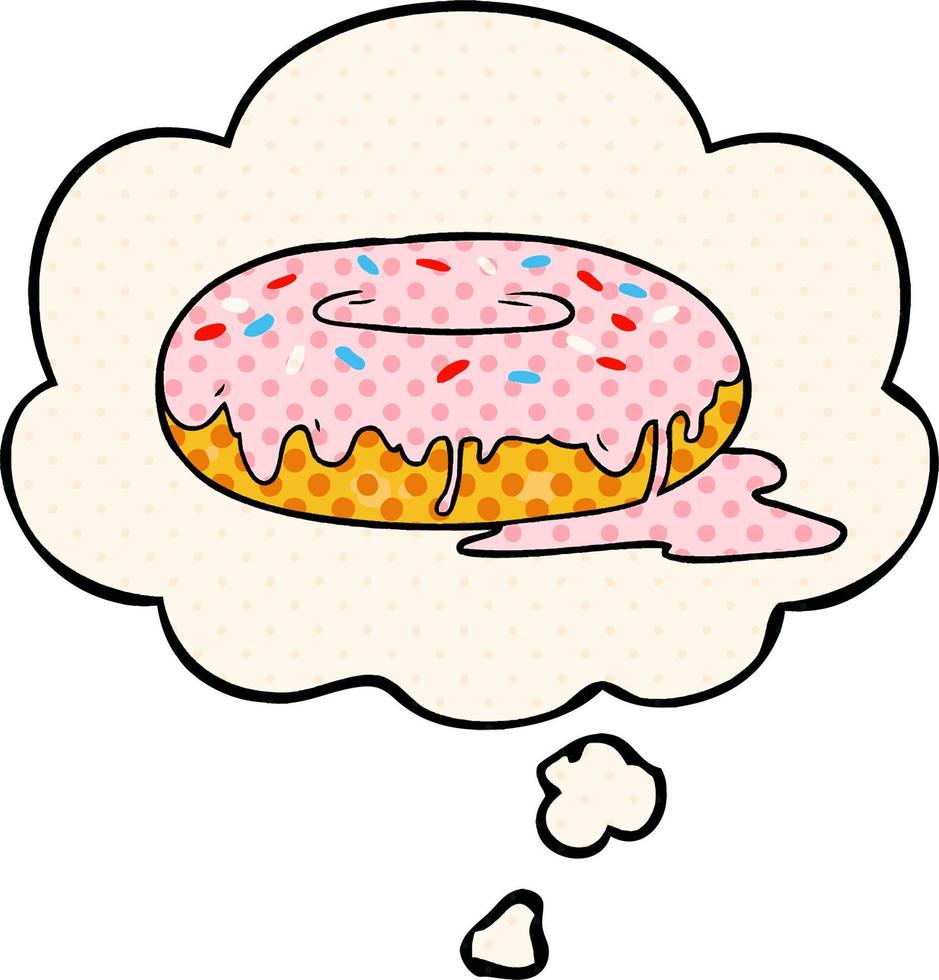 cartoon donut and thought bubble in comic book style vector