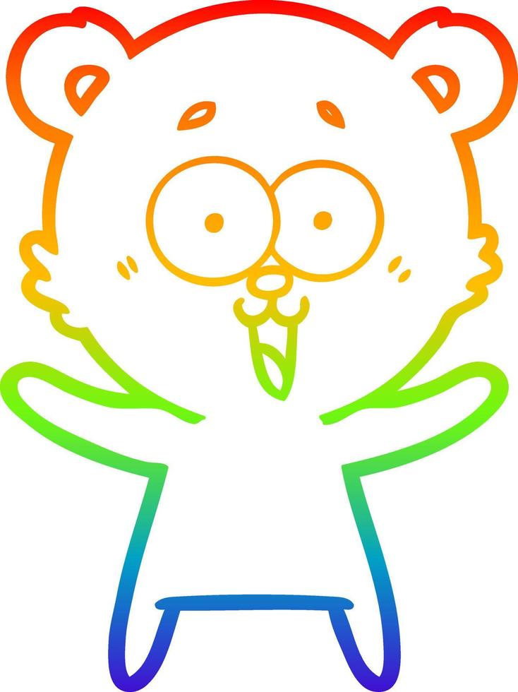 rainbow gradient line drawing laughing teddy  bear cartoon vector