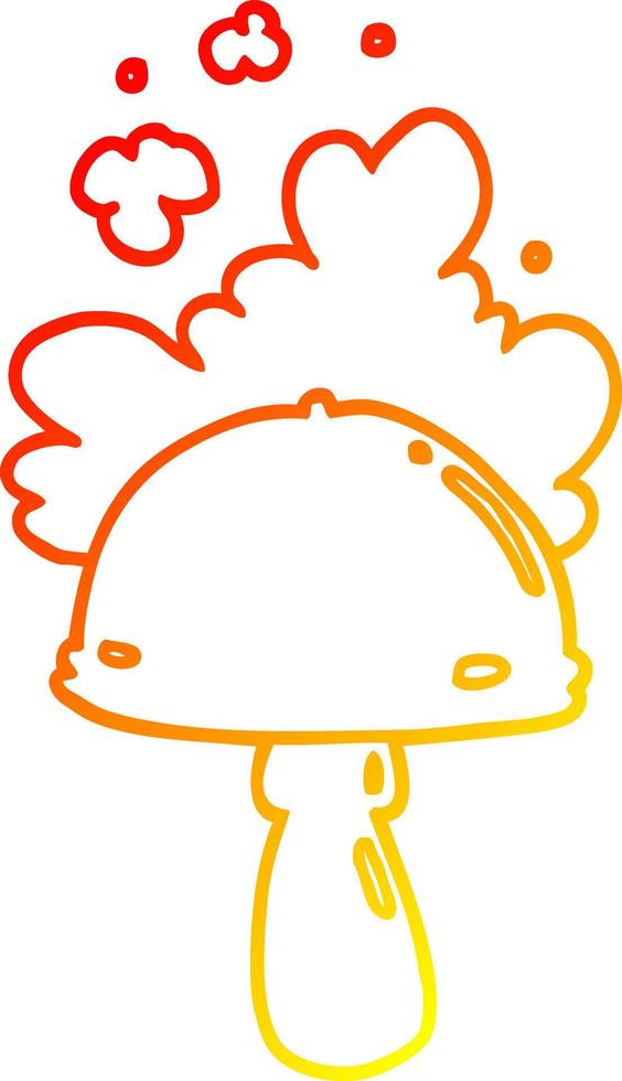 warm gradient line drawing cartoon mushroom with spore cloud vector