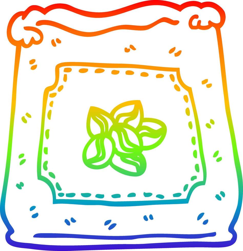 rainbow gradient line drawing cartoon bag of coffee beans vector