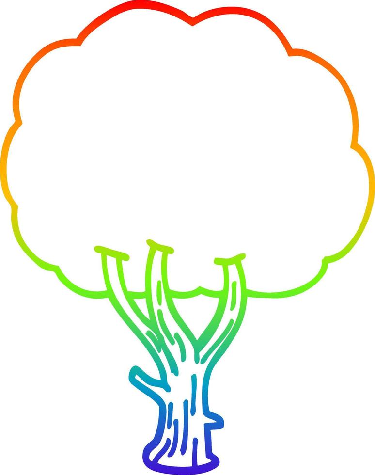 rainbow gradient line drawing cartoon blooming tree vector