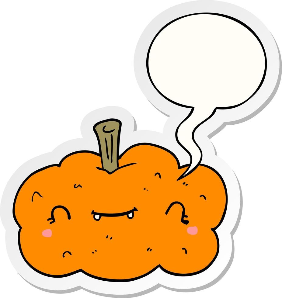 cartoon pumpkin and speech bubble sticker vector