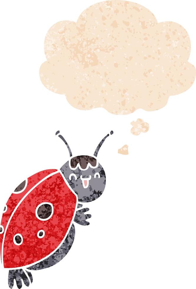 cute cartoon ladybug and thought bubble in retro textured style vector