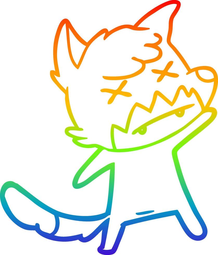 rainbow gradient line drawing cartoon cross eyed fox vector