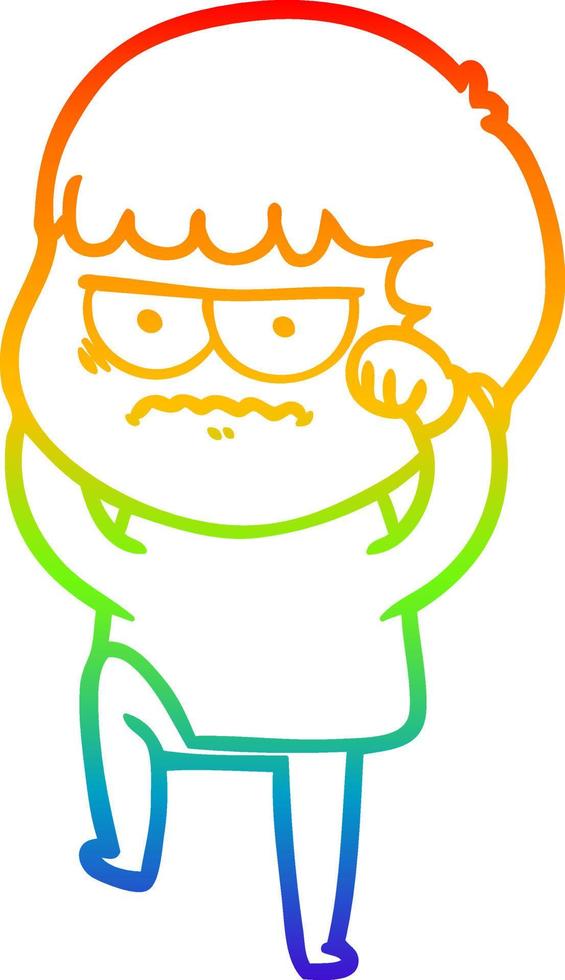 rainbow gradient line drawing cartoon annoyed man vector