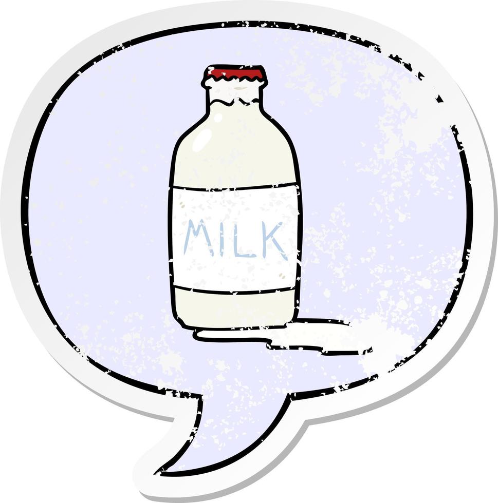 cartoon pint of fresh milk and speech bubble distressed sticker vector