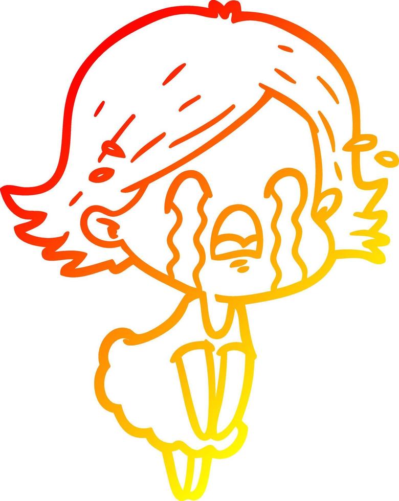 warm gradient line drawing cartoon woman crying vector