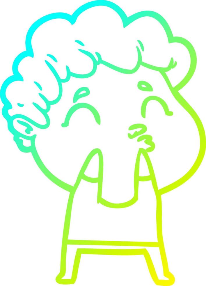 cold gradient line drawing cartoon man pouting vector