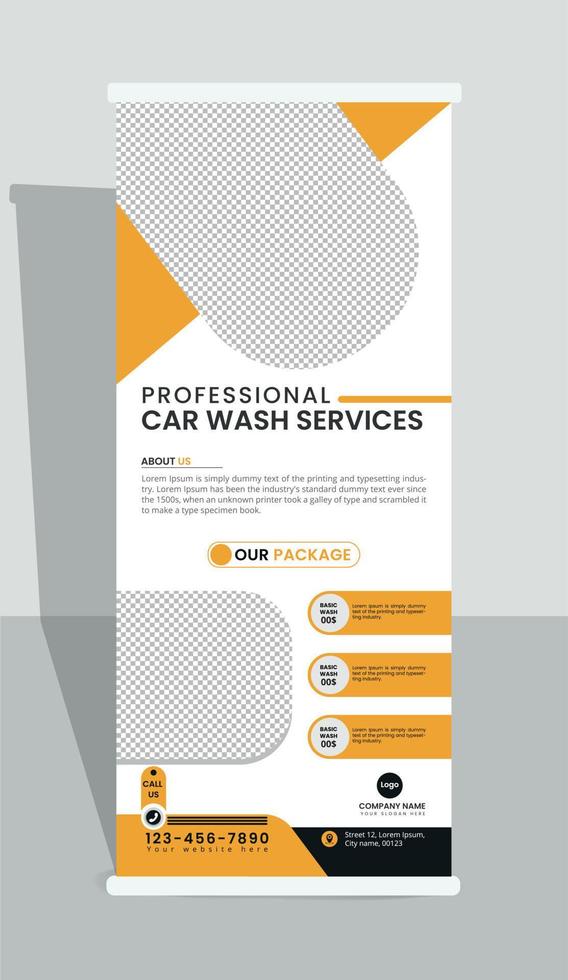 Modern car wash services roll up banner design template vector