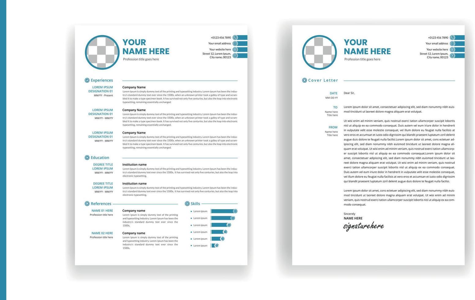 Resume and cover letter design template vector