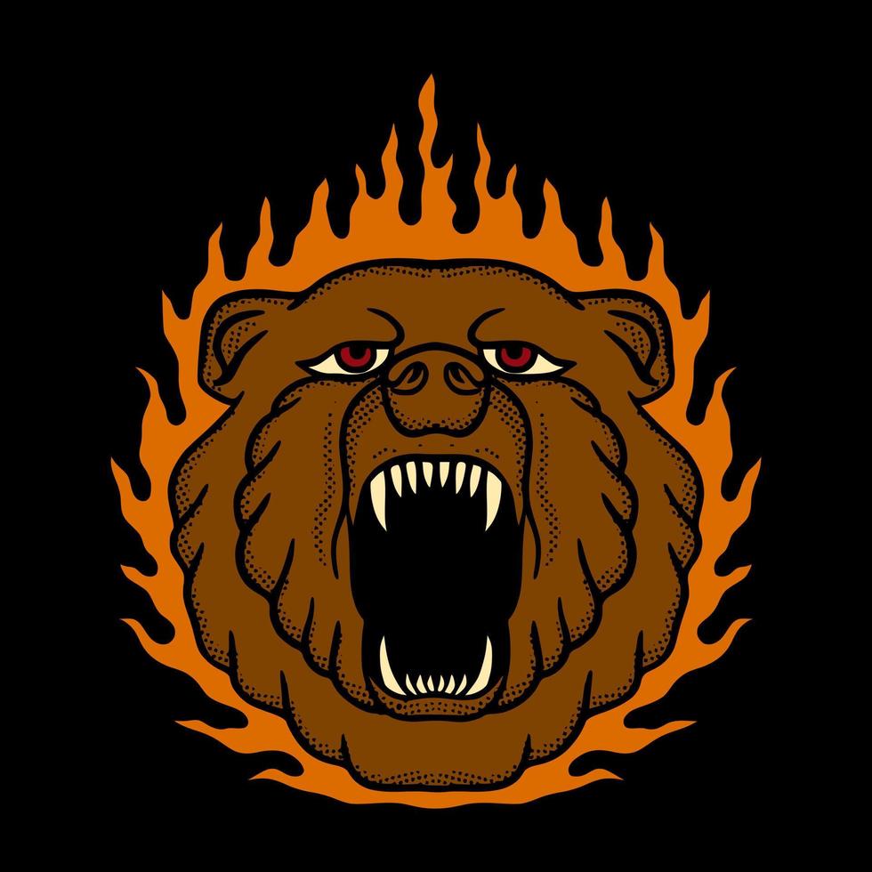 vector de ilustración de fuego de oso para imprimir en camiseta, afiche, logotipo, pegatinas, etc.