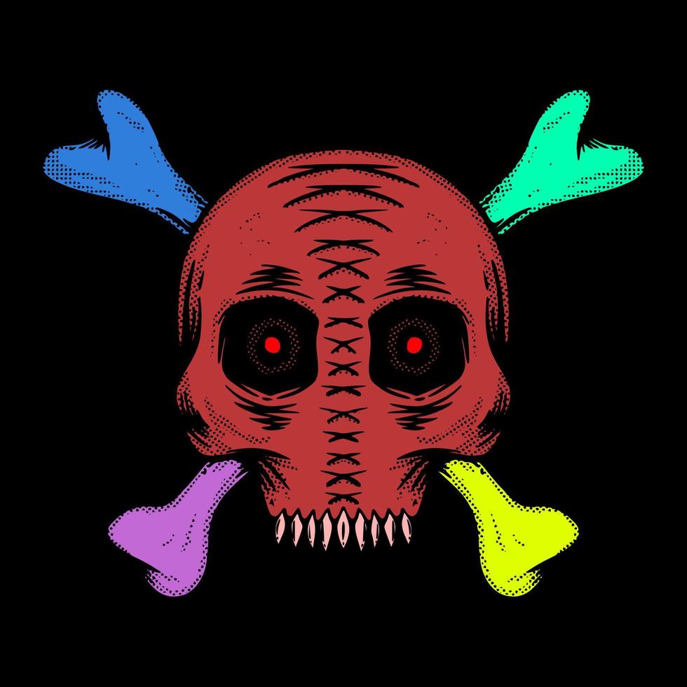 vector de ilustración de huesos cruzados del cráneo para imprimir en camisetas, afiches, logotipos, pegatinas, etc.