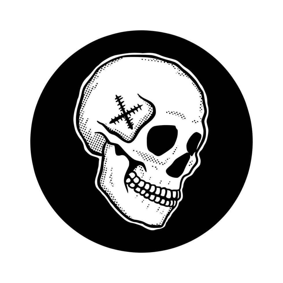 Skull in circle doodle illustration hand drawn vector