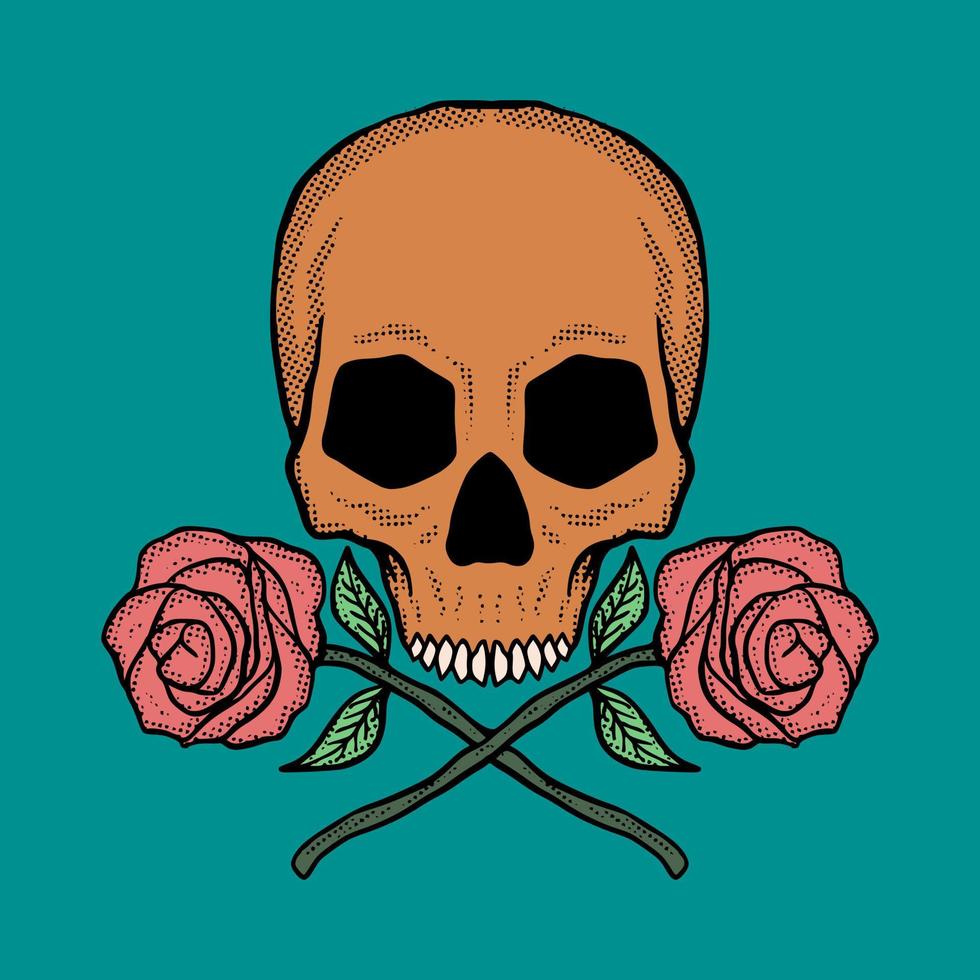 Skull flowers illustration colorful vector for print on tshirt, logo, stickers etc