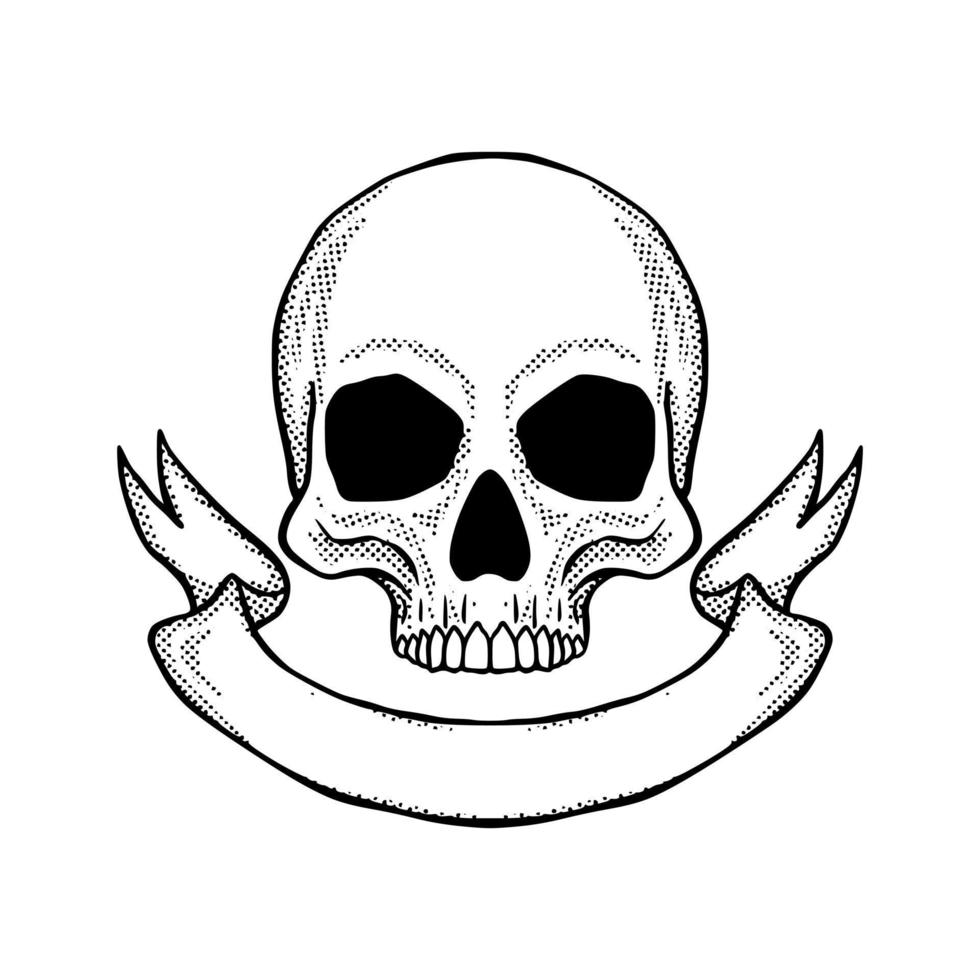 skull ribbon doodle illustration hand drawn vector