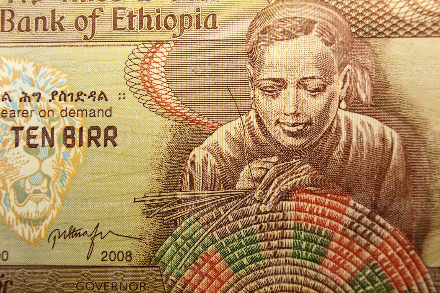 Billete de diez birr etíopes. foto